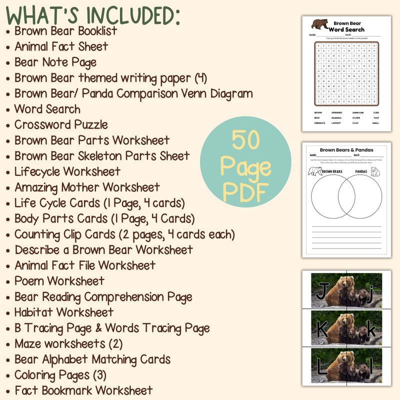 Brown Bear Nature Study Family Unit Worksheets and Note Pages - Image 4
