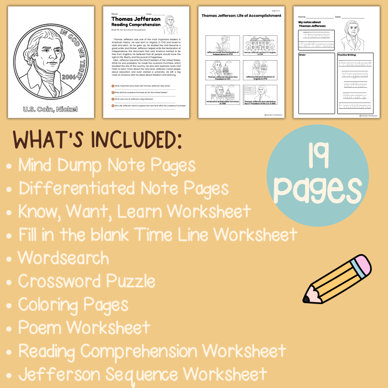Thomas Jefferson Biography Note Pages and Worksheets US History - Image 4