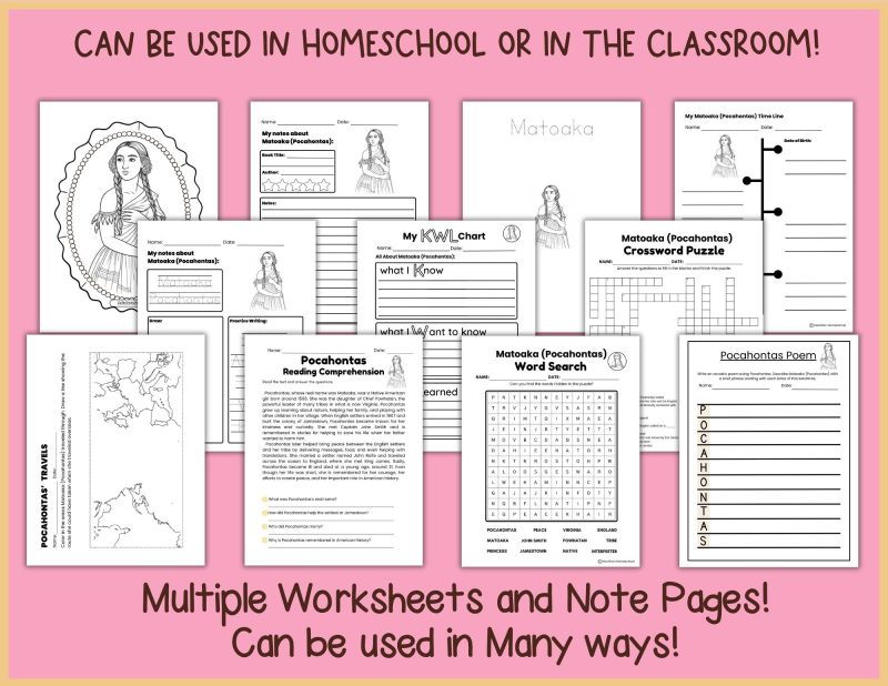 Pocahontas Worksheets and Note Pages Matoaka Biography US History - Image 3