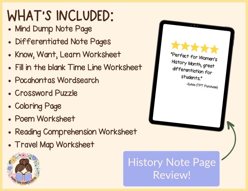 Pocahontas Worksheets and Note Pages Matoaka Biography US History - Image 4
